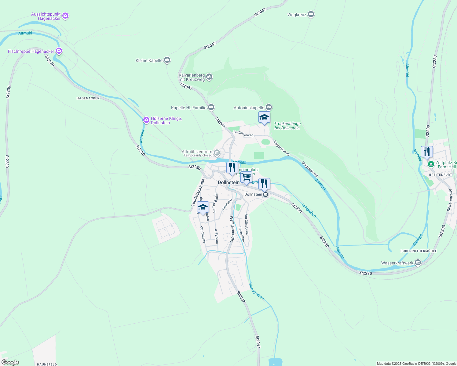 map of restaurants, bars, coffee shops, grocery stores, and more near in Dollnstein