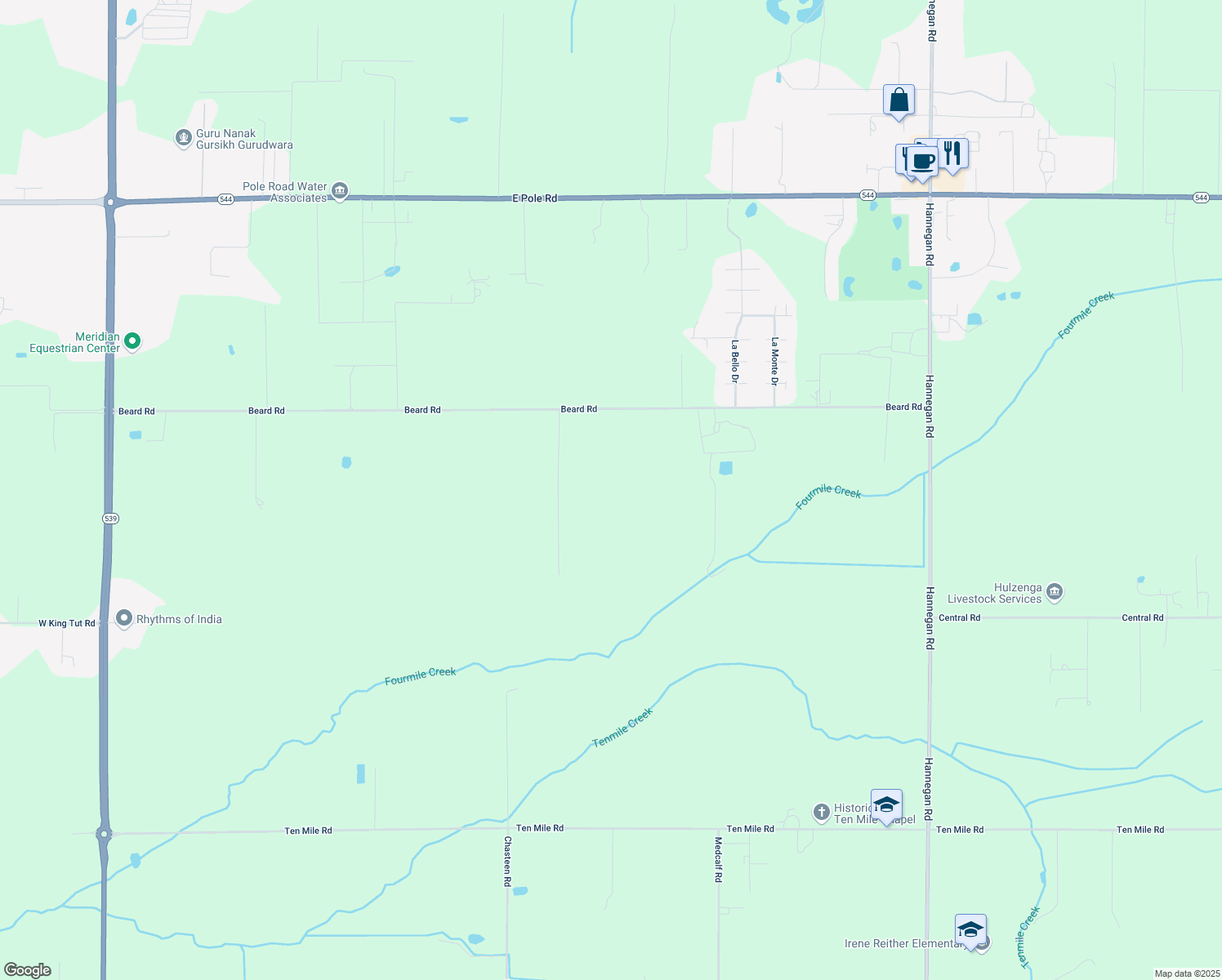 map of restaurants, bars, coffee shops, grocery stores, and more near 585 Beard Road in Lynden