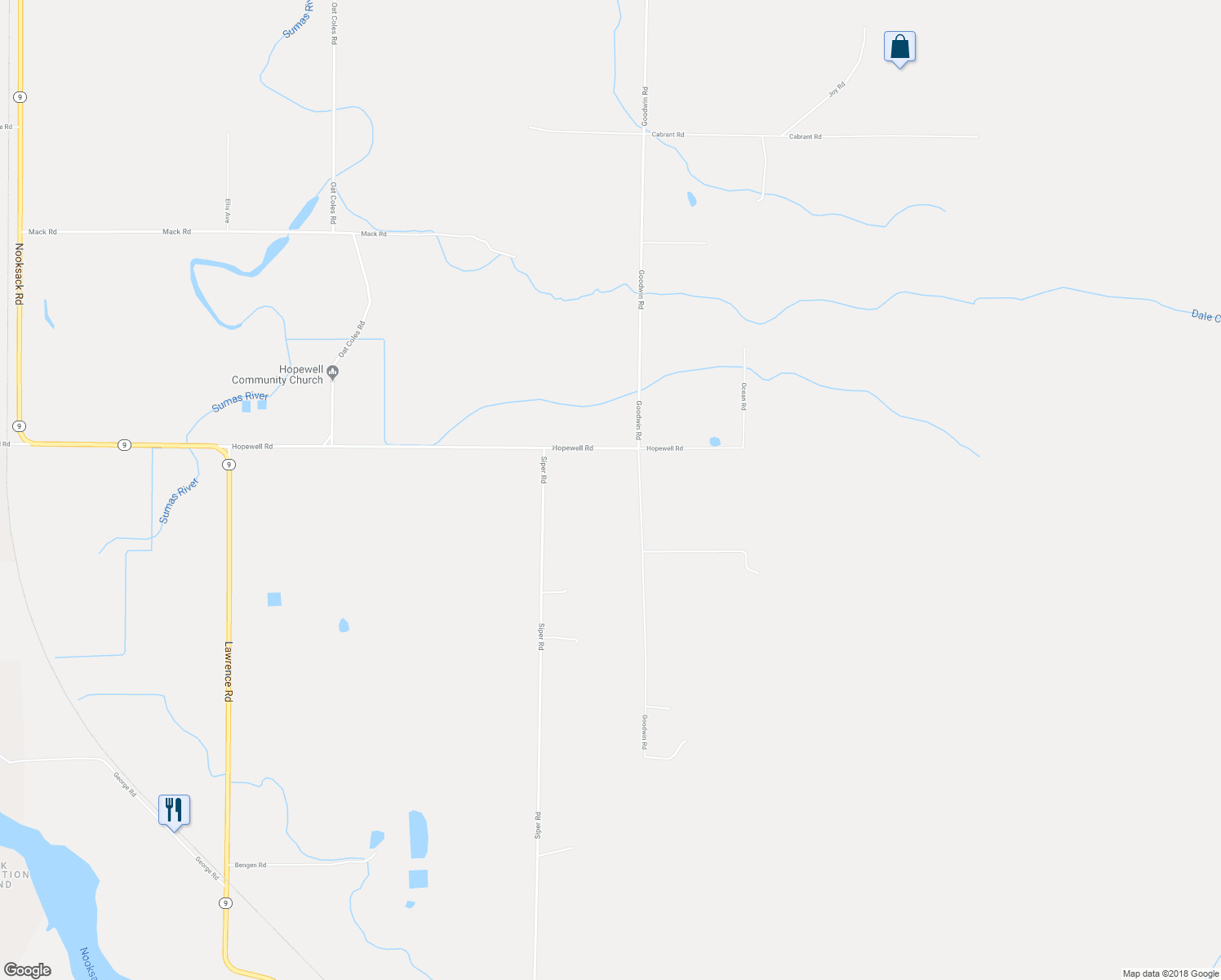 map of restaurants, bars, coffee shops, grocery stores, and more near 6661 Goodwin Road in Everson