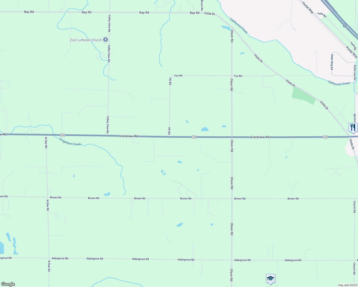 map of restaurants, bars, coffee shops, grocery stores, and more near 3069 Grandview Road in Ferndale