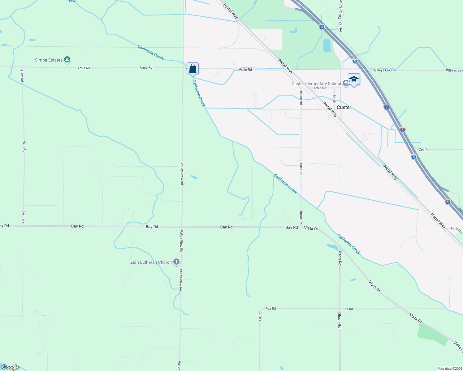 map of restaurants, bars, coffee shops, grocery stores, and more near 3190 Bay Road in Ferndale