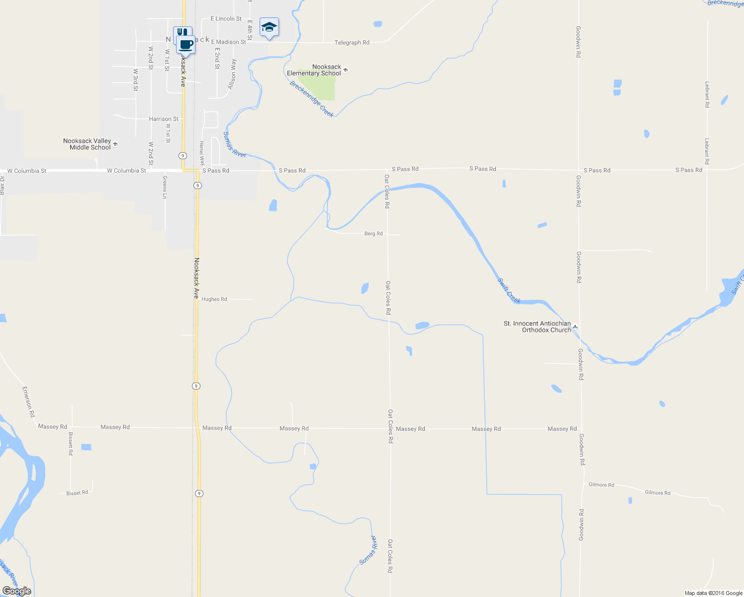 map of restaurants, bars, coffee shops, grocery stores, and more near 7531 Oat Coles Road in Everson