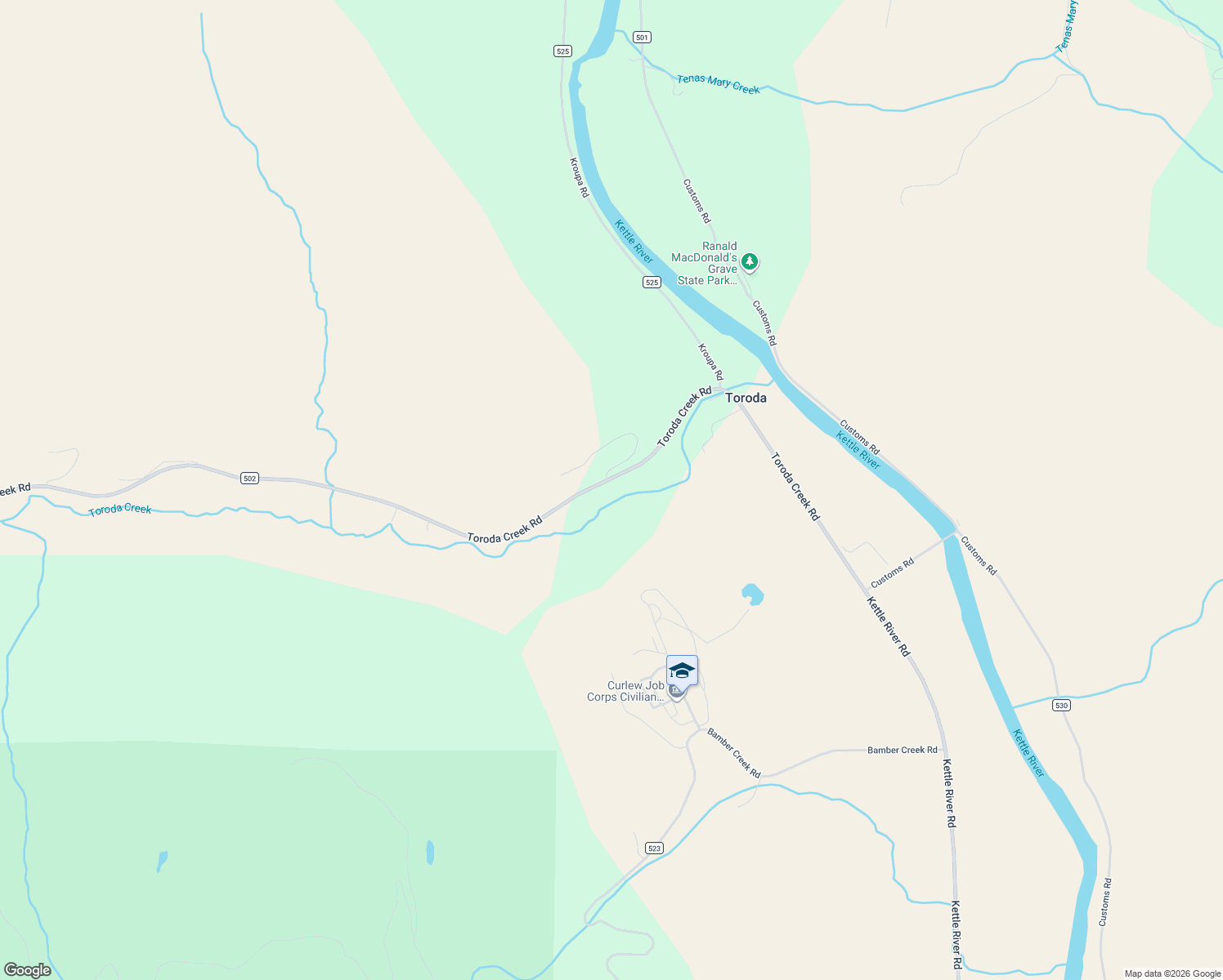 map of restaurants, bars, coffee shops, grocery stores, and more near 99 Toroda Creek Road in Curlew