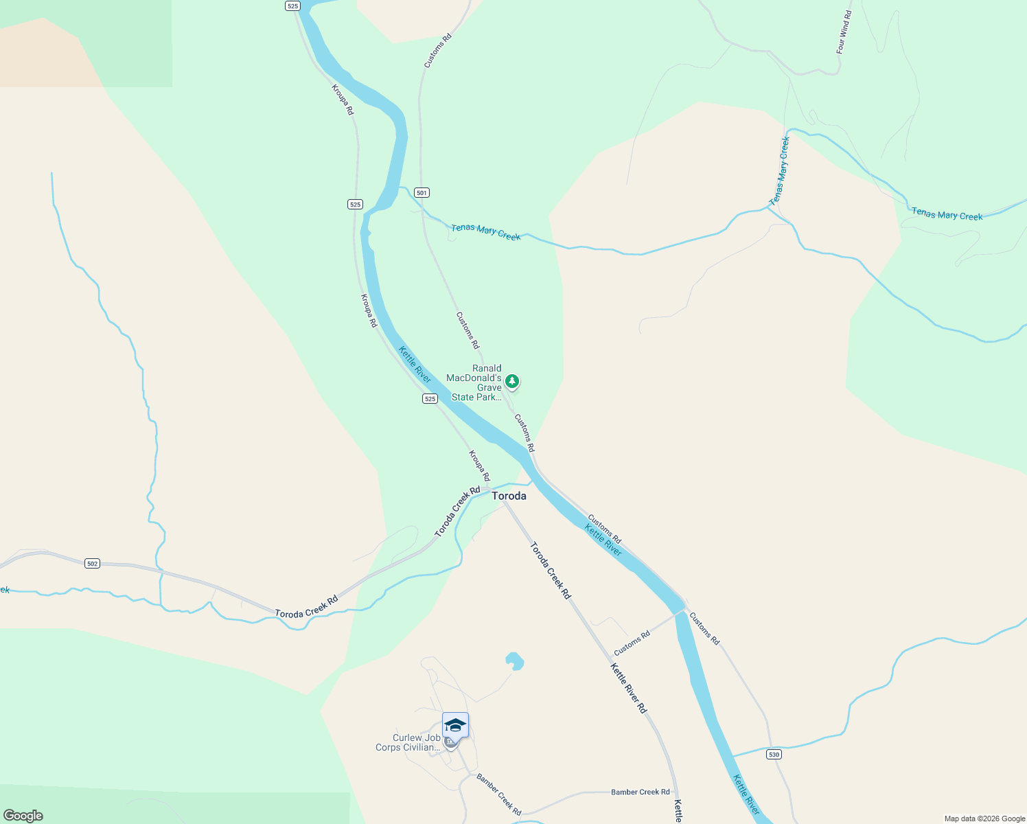 map of restaurants, bars, coffee shops, grocery stores, and more near 980 Customs Road in Curlew