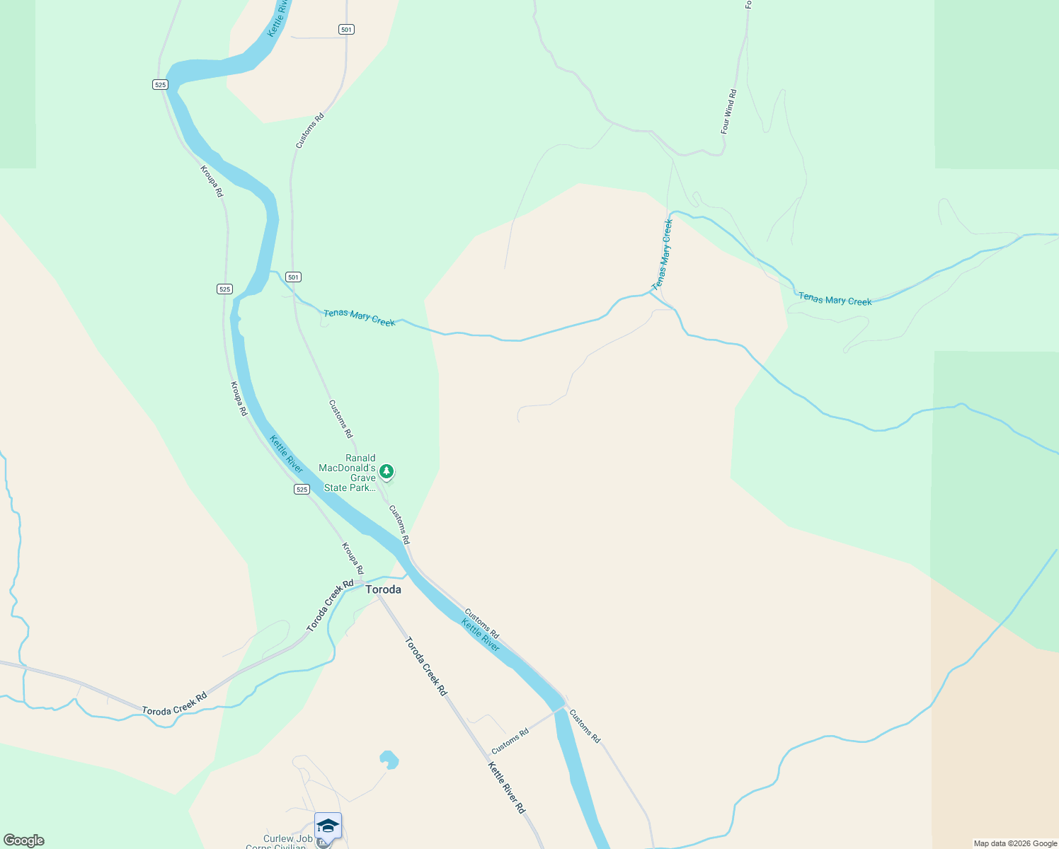 map of restaurants, bars, coffee shops, grocery stores, and more near 980 Customs Road in Curlew