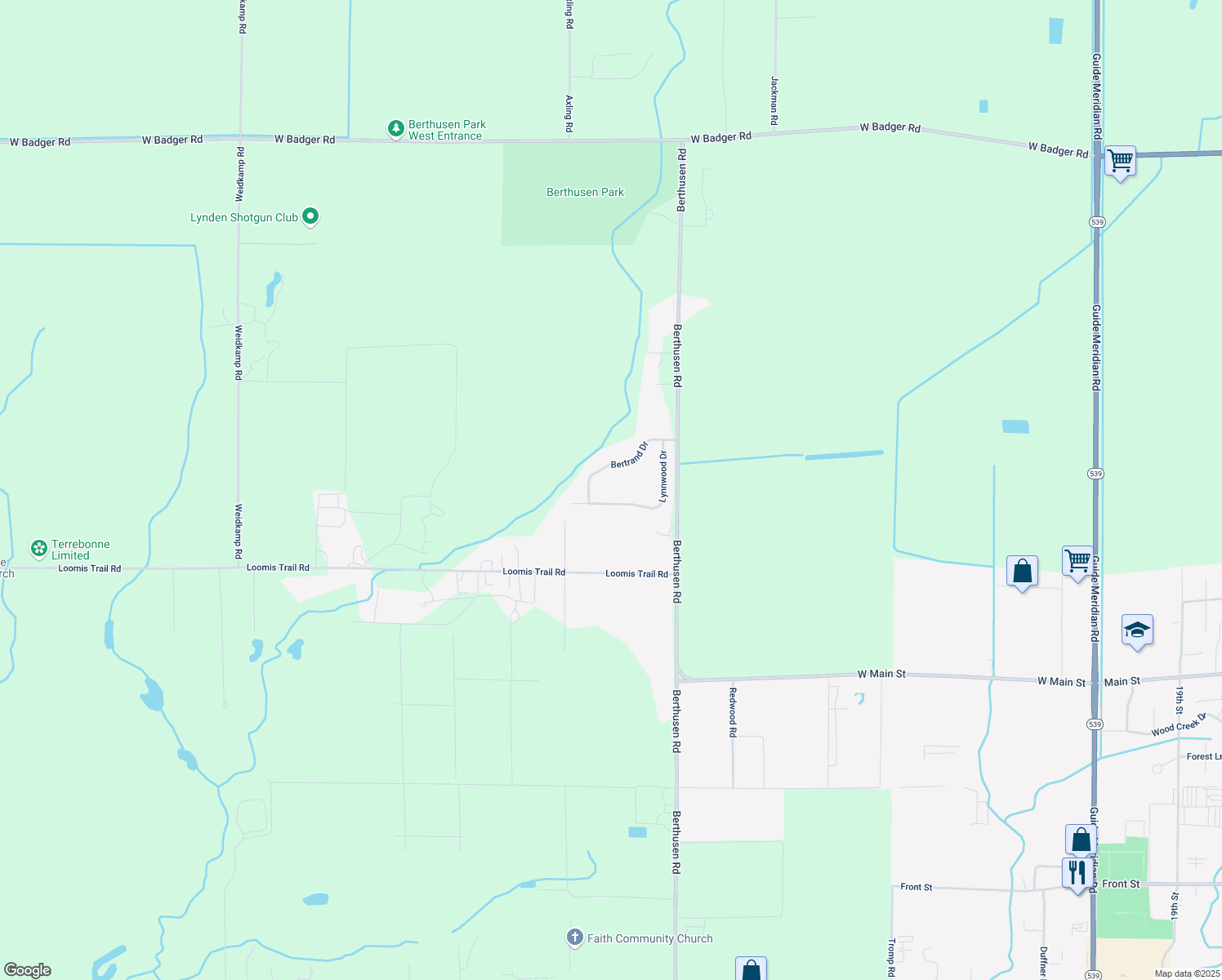 map of restaurants, bars, coffee shops, grocery stores, and more near 8531 Lynnwood Drive in Lynden