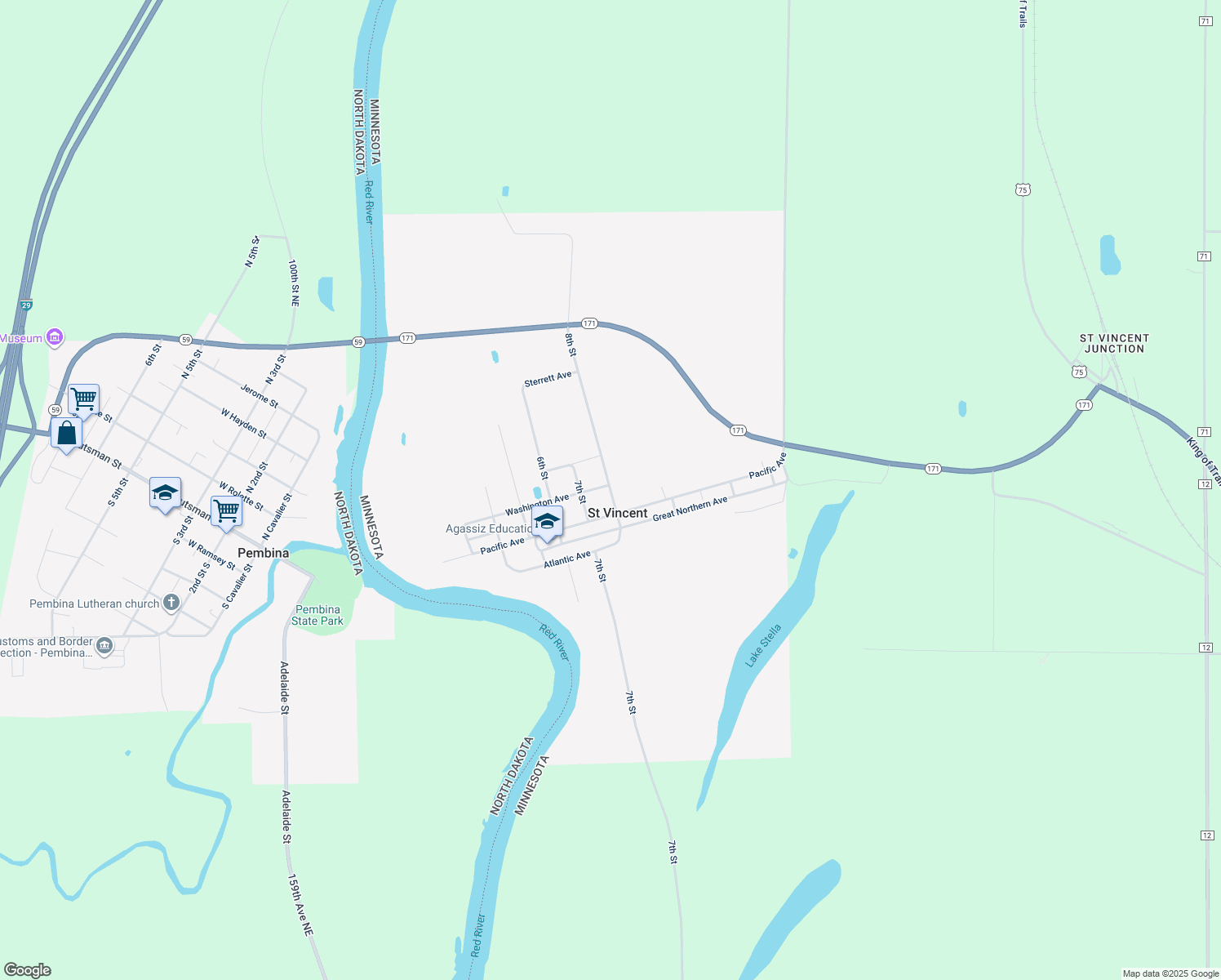 map of restaurants, bars, coffee shops, grocery stores, and more near 132 8th Street in Saint Vincent