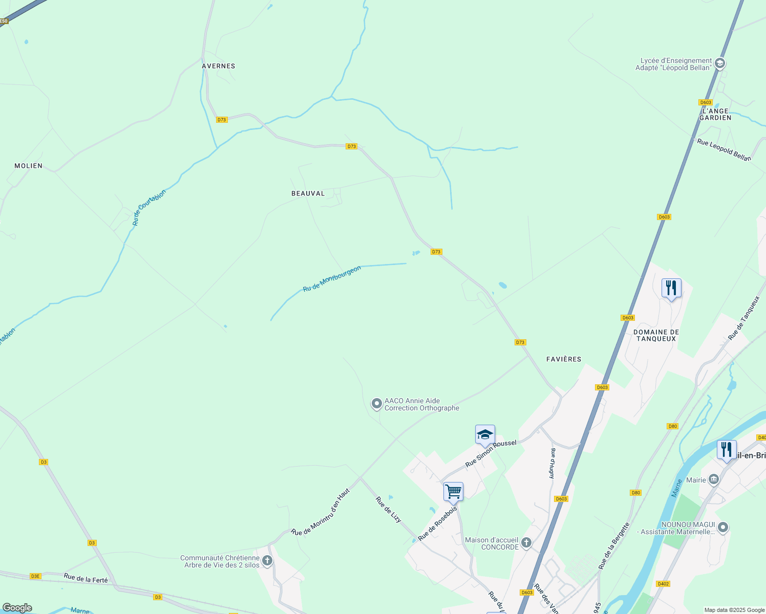 map of restaurants, bars, coffee shops, grocery stores, and more near in Sainte-Aulde