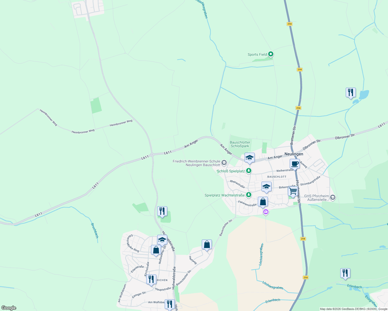 map of restaurants, bars, coffee shops, grocery stores, and more near in Neulingen