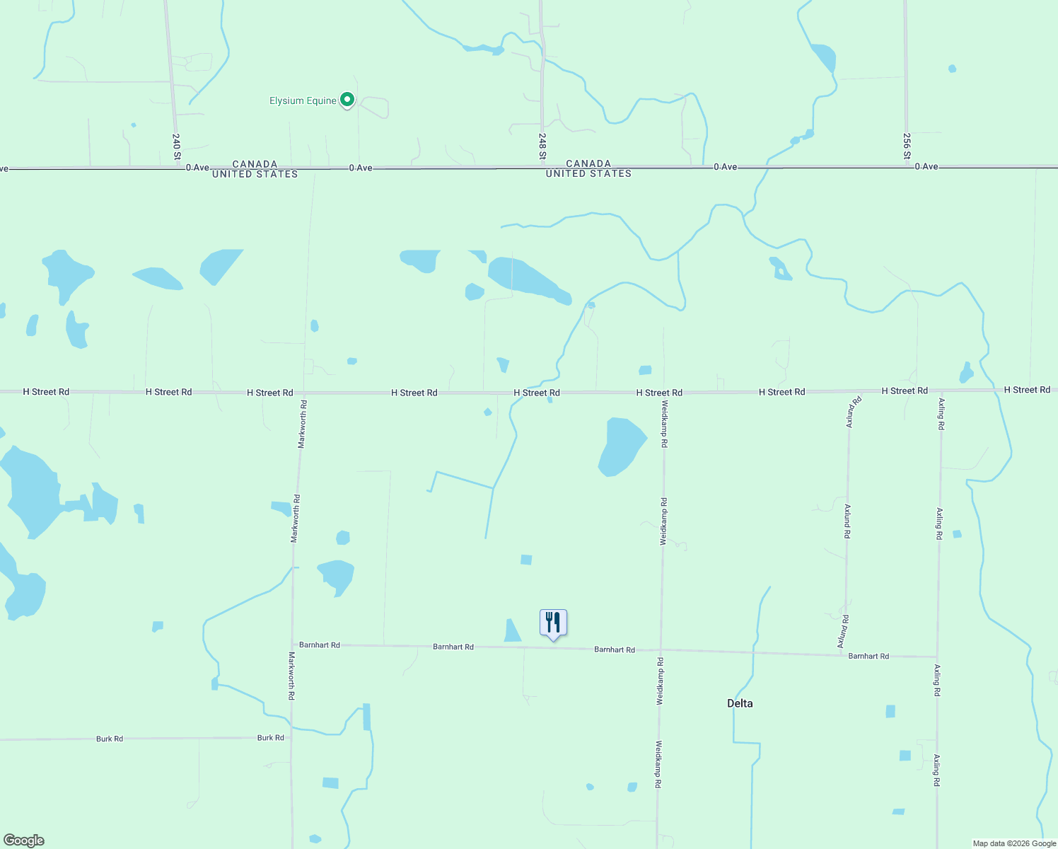 map of restaurants, bars, coffee shops, grocery stores, and more near 1033 H Street Road in Lynden