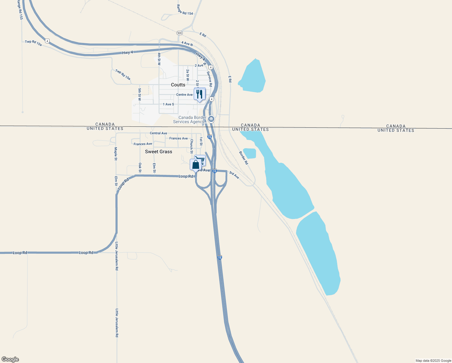 map of restaurants, bars, coffee shops, grocery stores, and more near 3rd Avenue in Sweet Grass