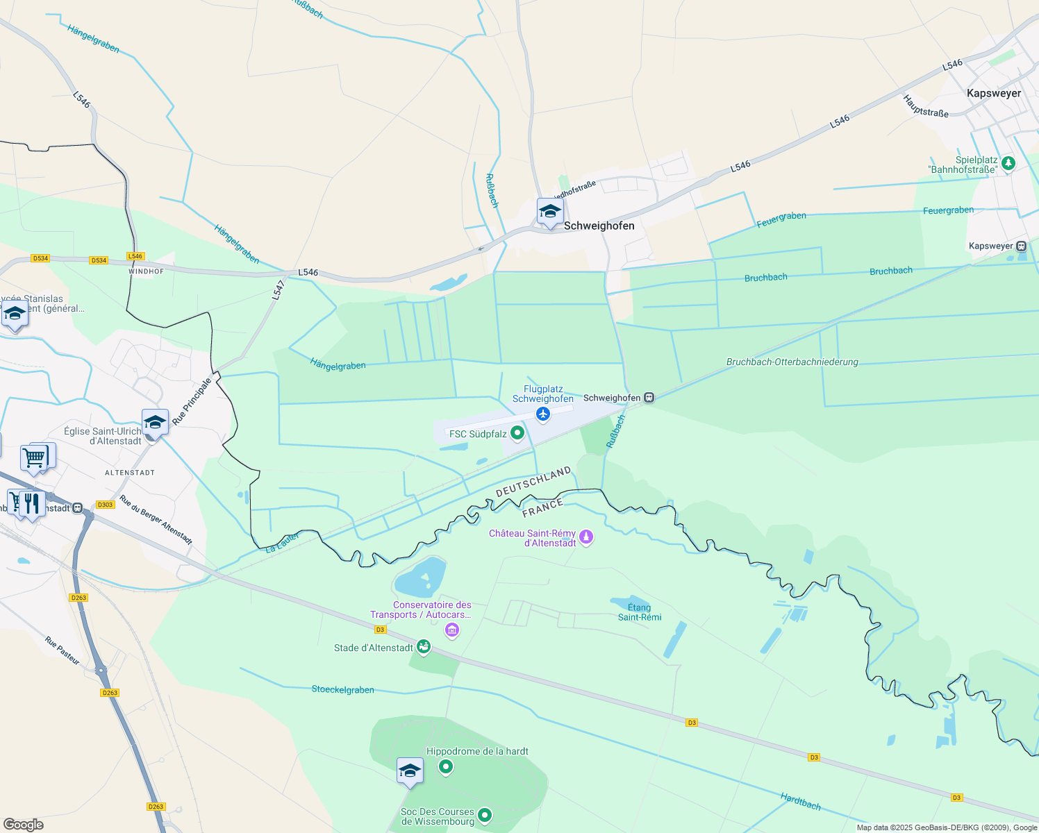 map of restaurants, bars, coffee shops, grocery stores, and more near in Kandel