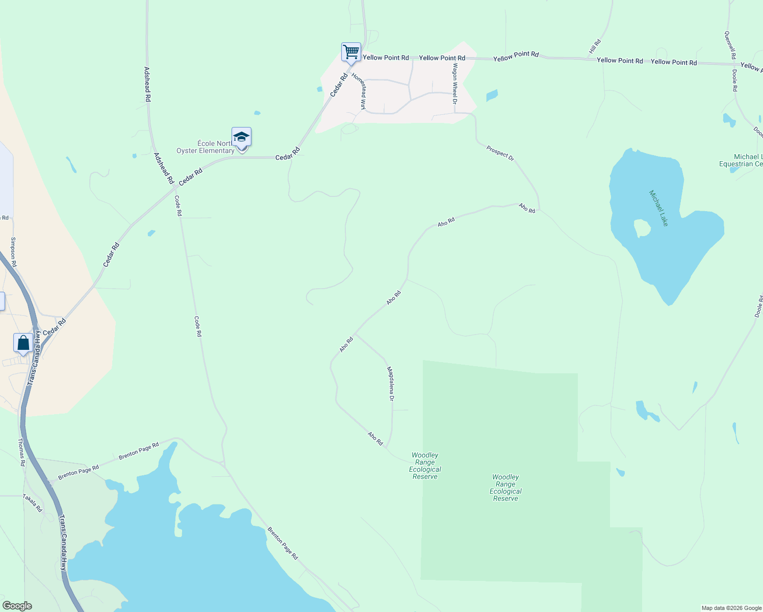 map of restaurants, bars, coffee shops, grocery stores, and more near 4961 Aho Road in Ladysmith