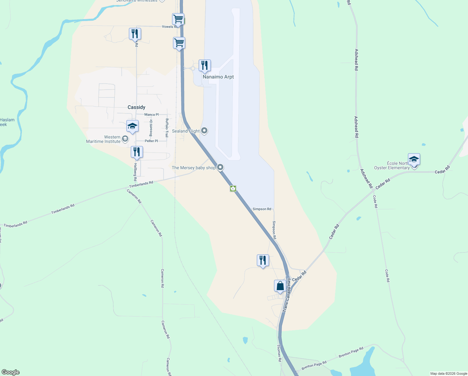 map of restaurants, bars, coffee shops, grocery stores, and more near 1551 Island Highway in Nanaimo