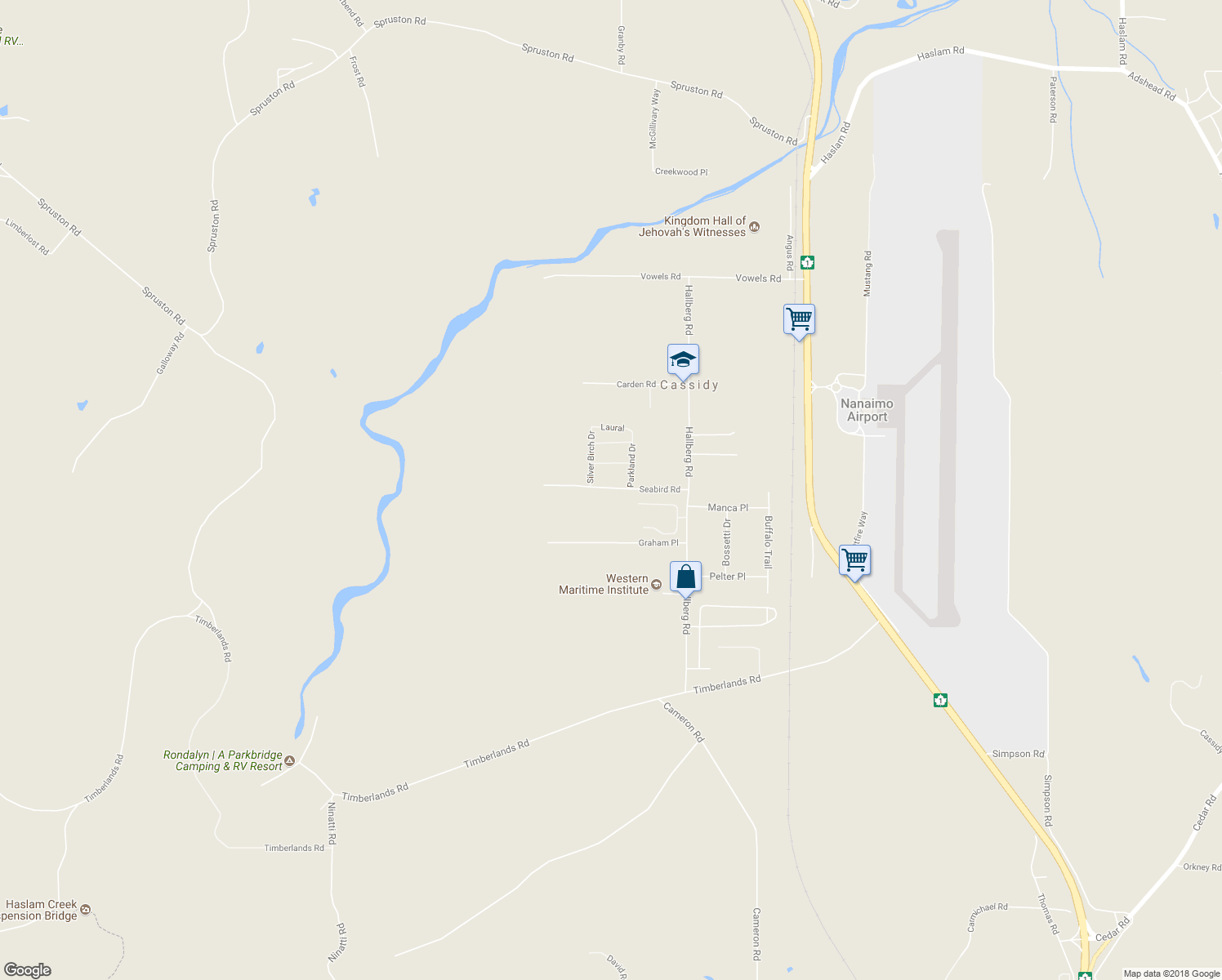 map of restaurants, bars, coffee shops, grocery stores, and more near 1595 Seabird Road in Ladysmith