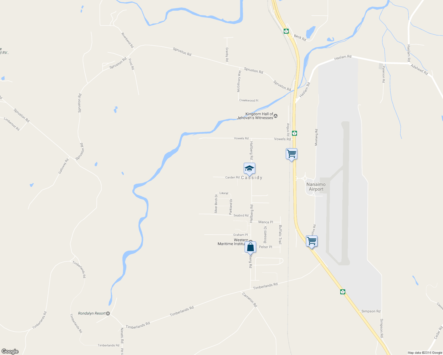 map of restaurants, bars, coffee shops, grocery stores, and more near 1585 Carden Road in Ladysmith