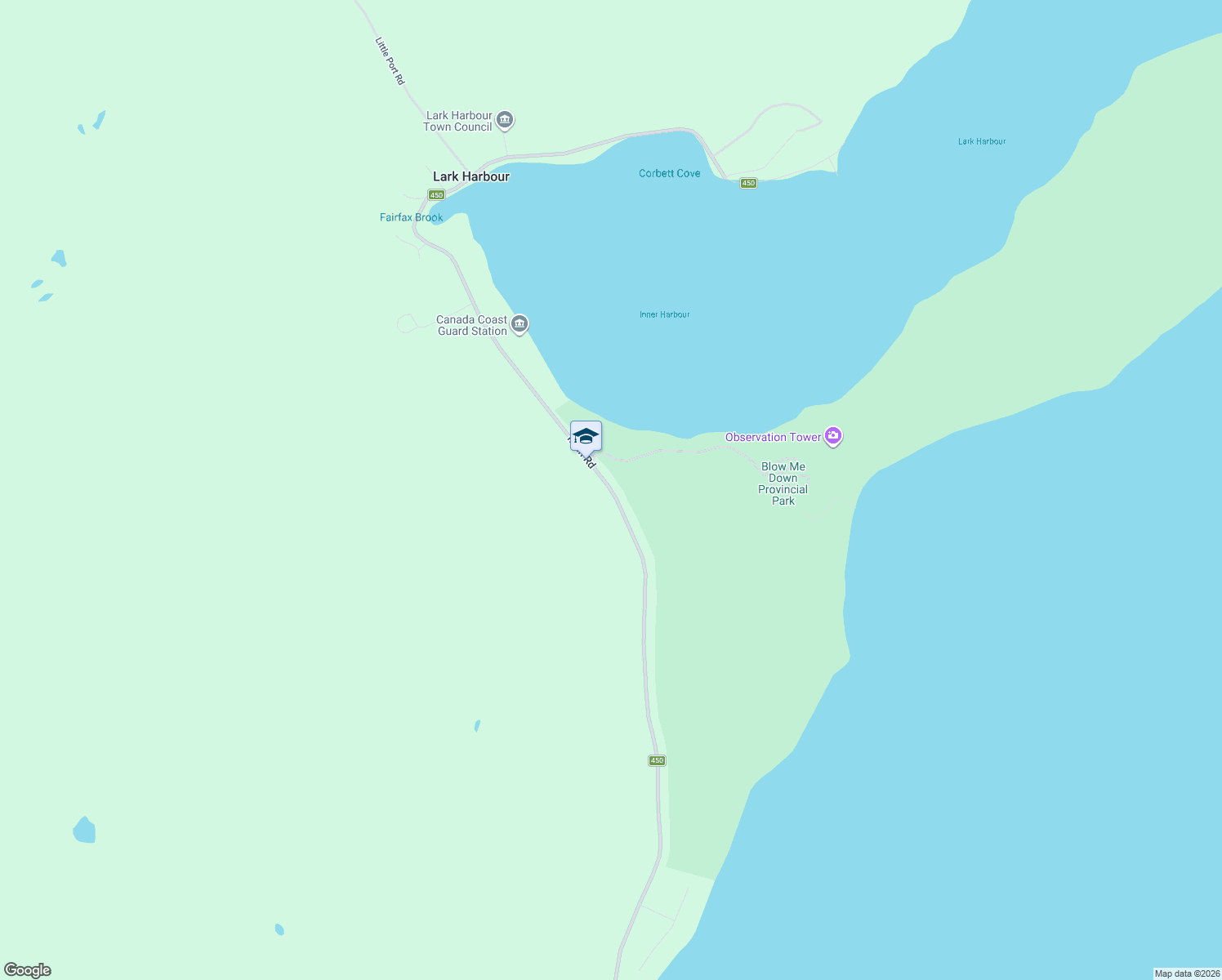 map of restaurants, bars, coffee shops, grocery stores, and more near Newfoundland and Labrador 450 in Lark Harbour
