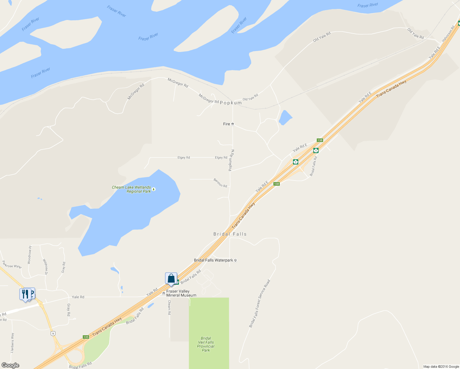 map of restaurants, bars, coffee shops, grocery stores, and more near 10831 Popkum Road North in Fraser Valley