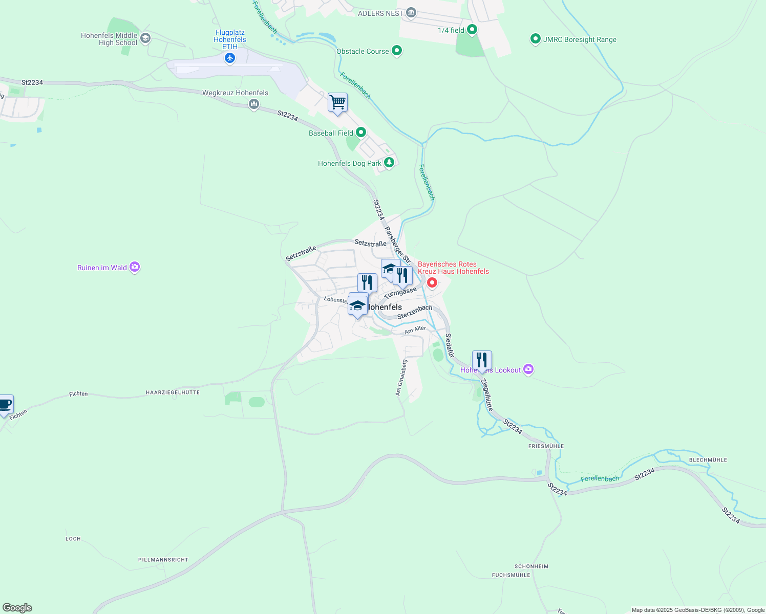 map of restaurants, bars, coffee shops, grocery stores, and more near in Hohenfels