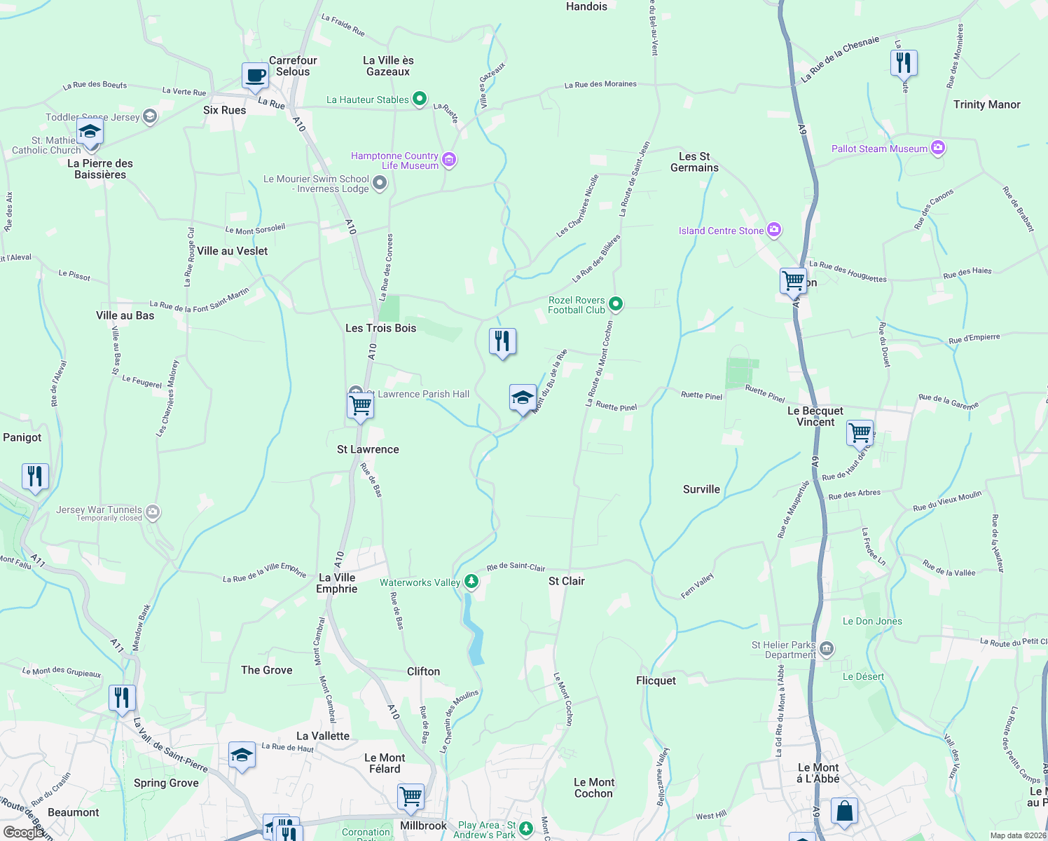 map of restaurants, bars, coffee shops, grocery stores, and more near in 