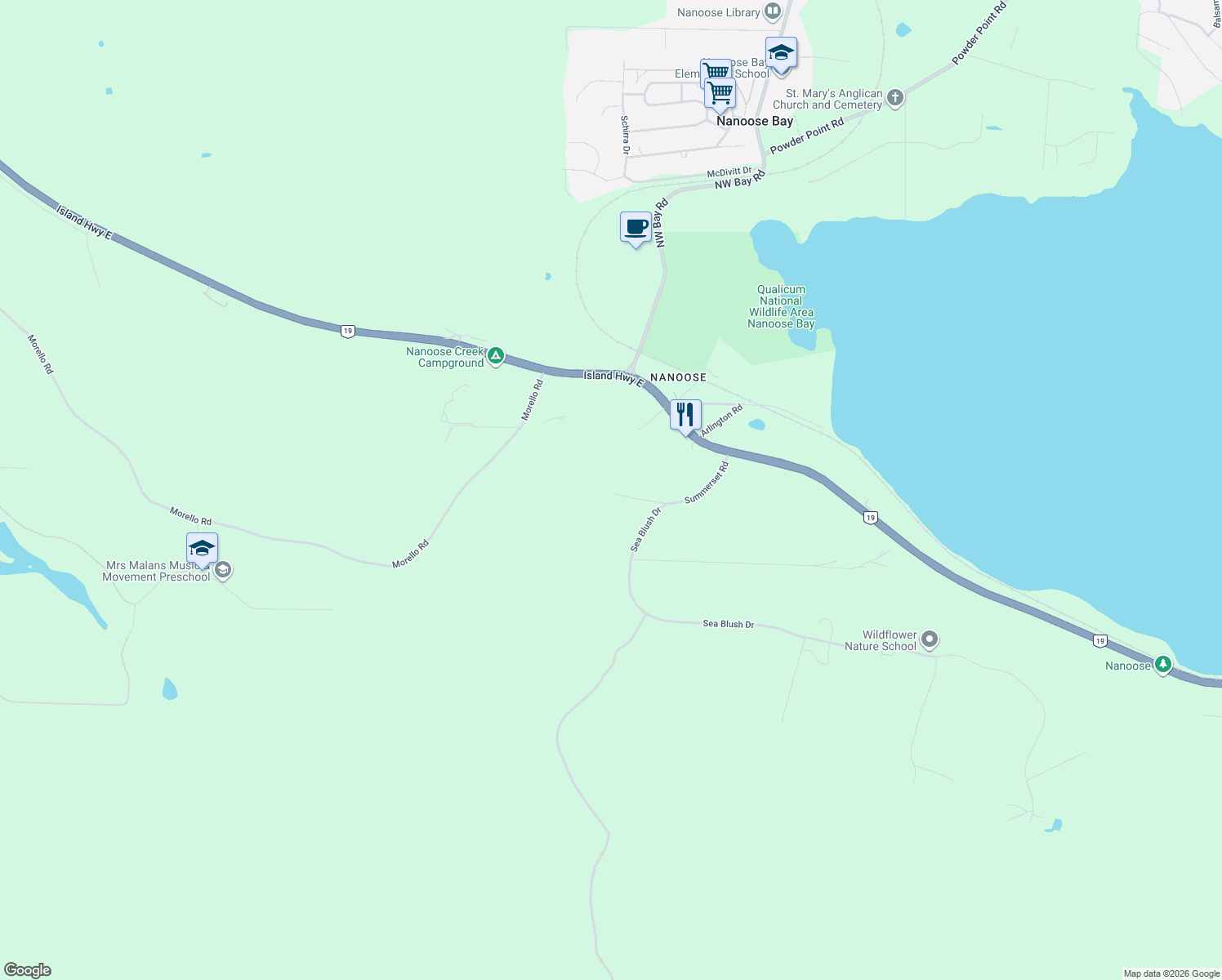 map of restaurants, bars, coffee shops, grocery stores, and more near 2347 Summerset Road in Nanoose Bay