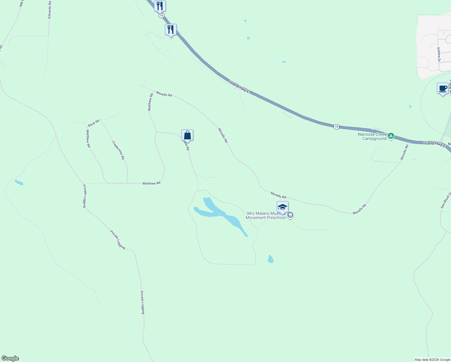 map of restaurants, bars, coffee shops, grocery stores, and more near 1860 Morello Road in Nanoose Bay