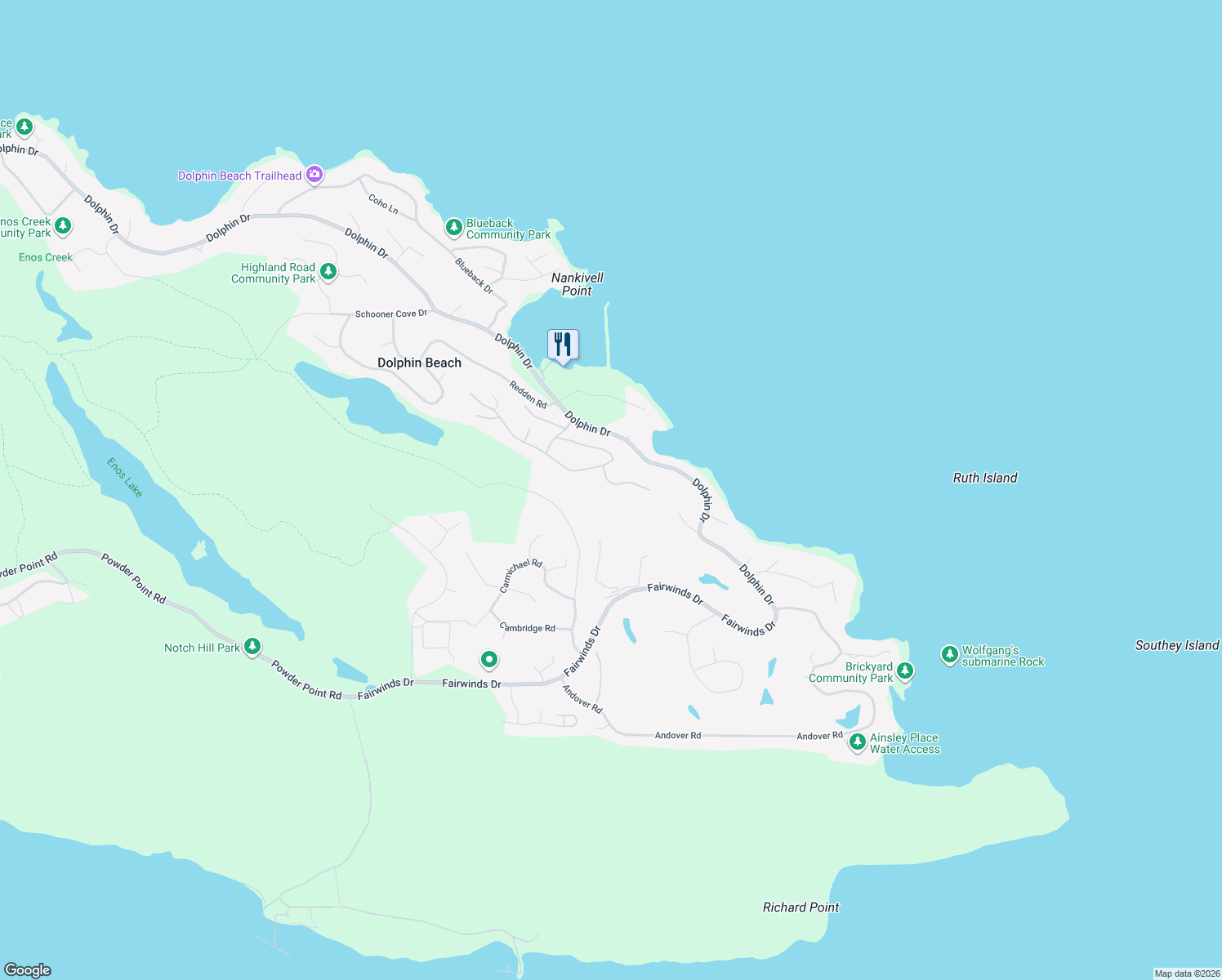 map of restaurants, bars, coffee shops, grocery stores, and more near 3576 Sheffield Place in Nanoose Bay