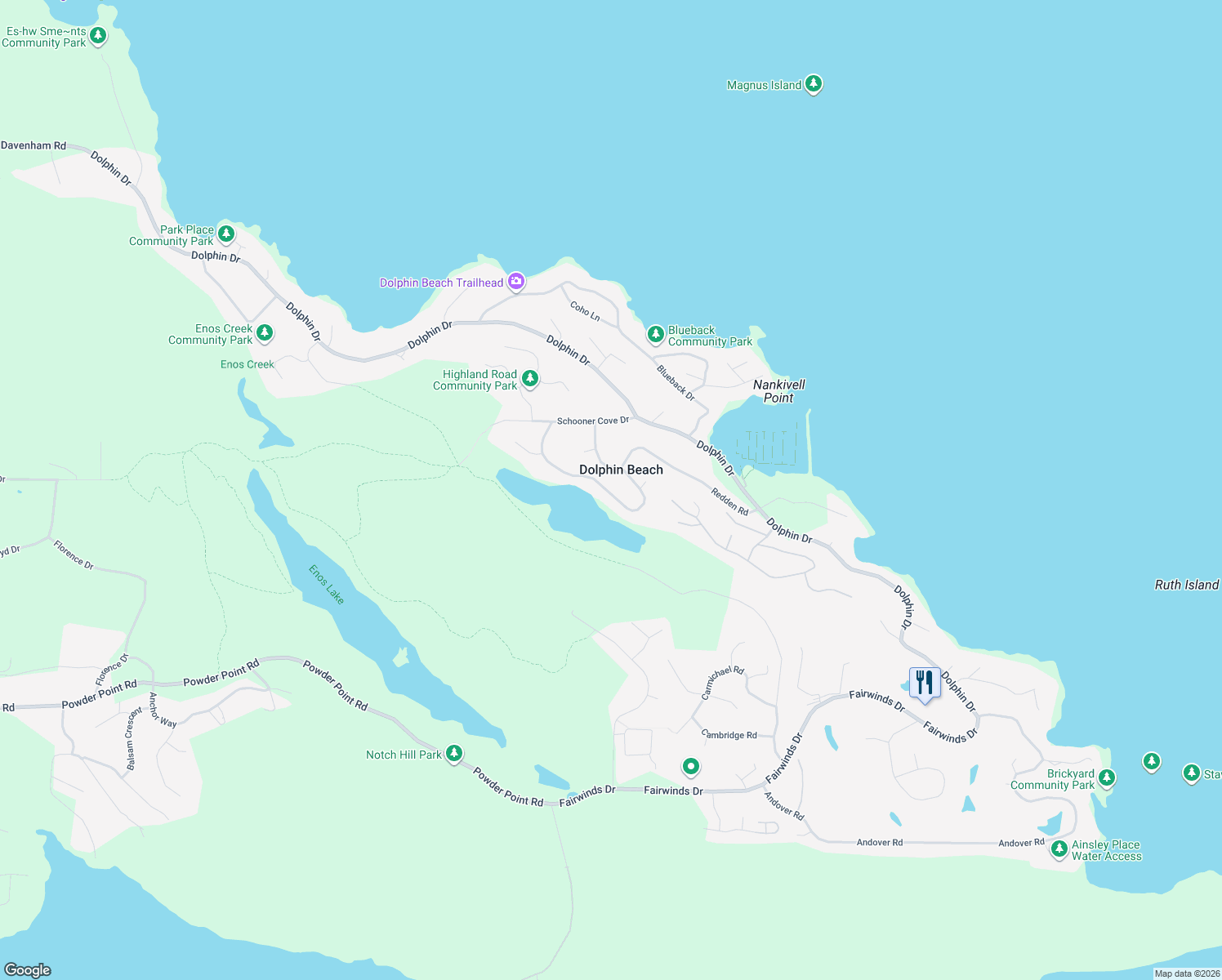 map of restaurants, bars, coffee shops, grocery stores, and more near 3401 Rockhampton Road in Nanoose Bay