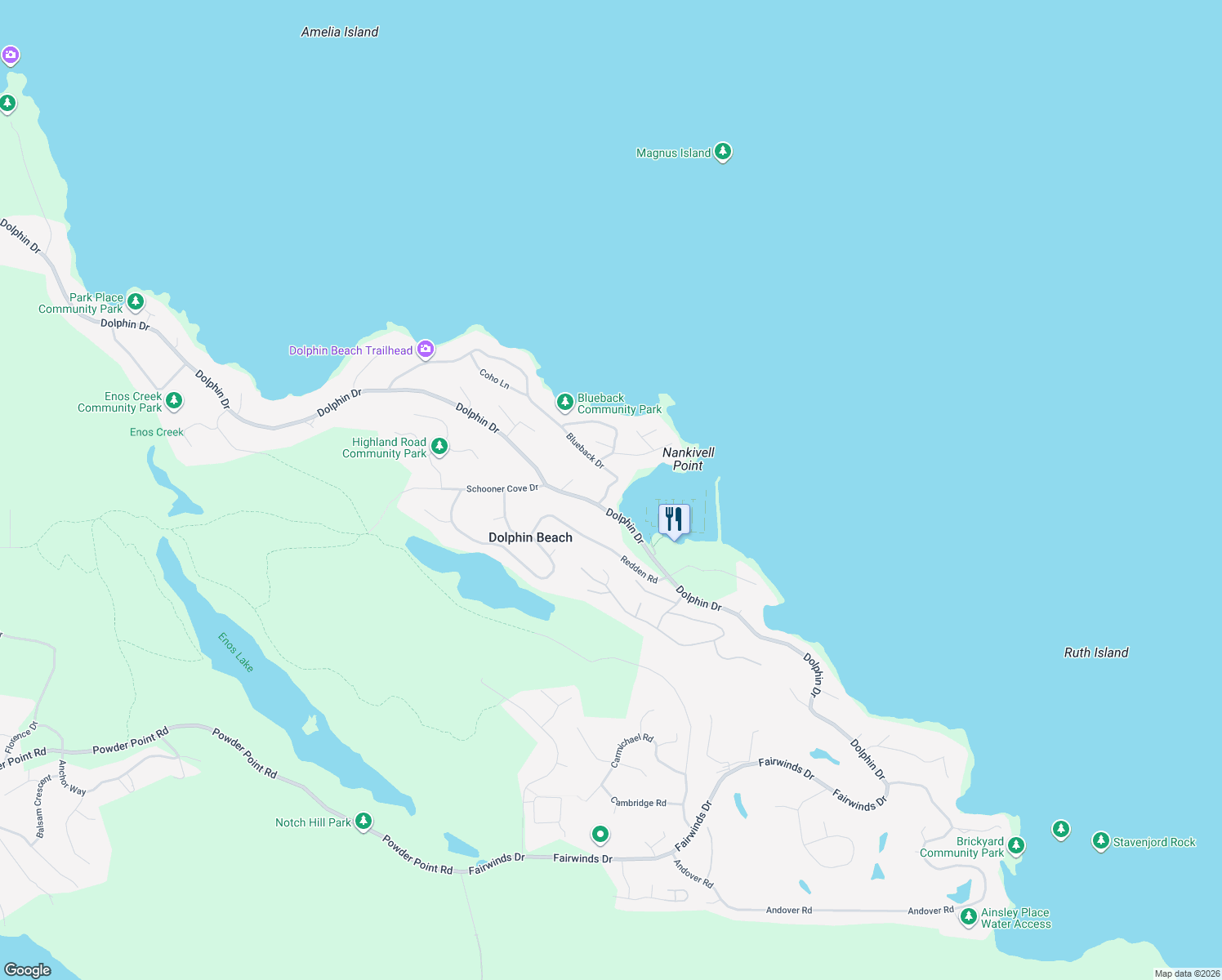 map of restaurants, bars, coffee shops, grocery stores, and more near 3487 Dolphin Drive in Nanoose Bay