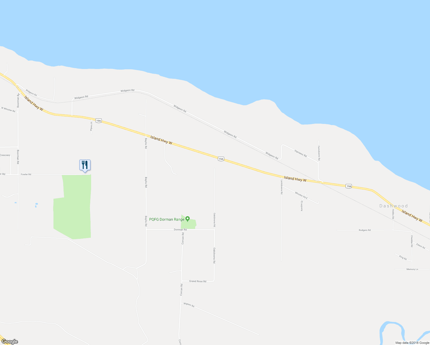 map of restaurants, bars, coffee shops, grocery stores, and more near 309 Oakdowne Road in Qualicum Beach