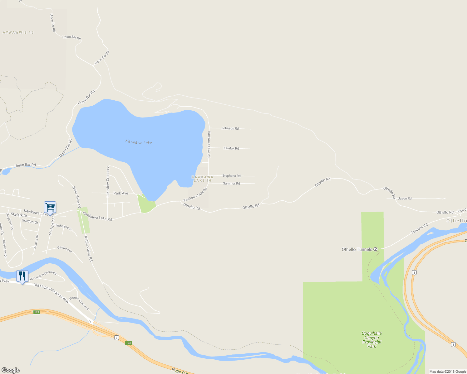 map of restaurants, bars, coffee shops, grocery stores, and more near 66512 Summer Road in Hope