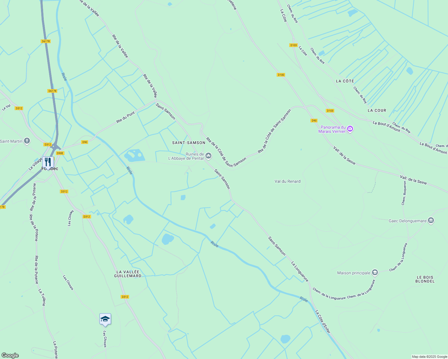 map of restaurants, bars, coffee shops, grocery stores, and more near Saint-Samson in Saint-Samson-de-la-Roque