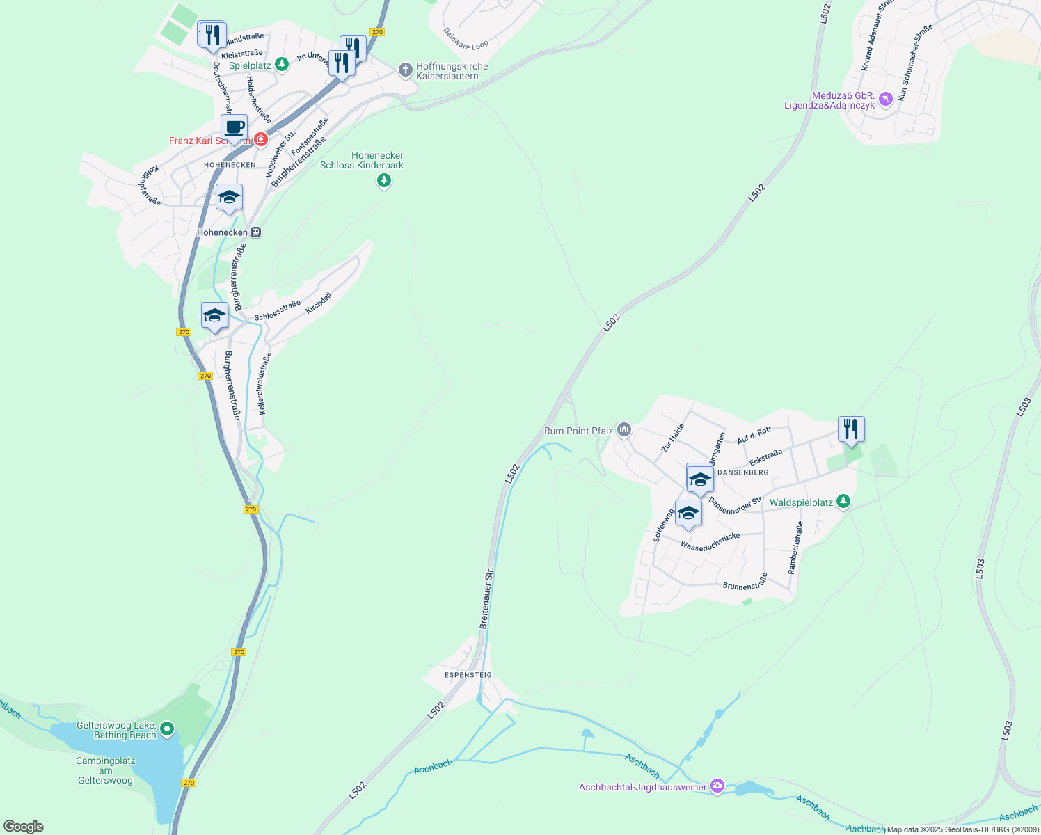 map of restaurants, bars, coffee shops, grocery stores, and more near in Kaiserslautern