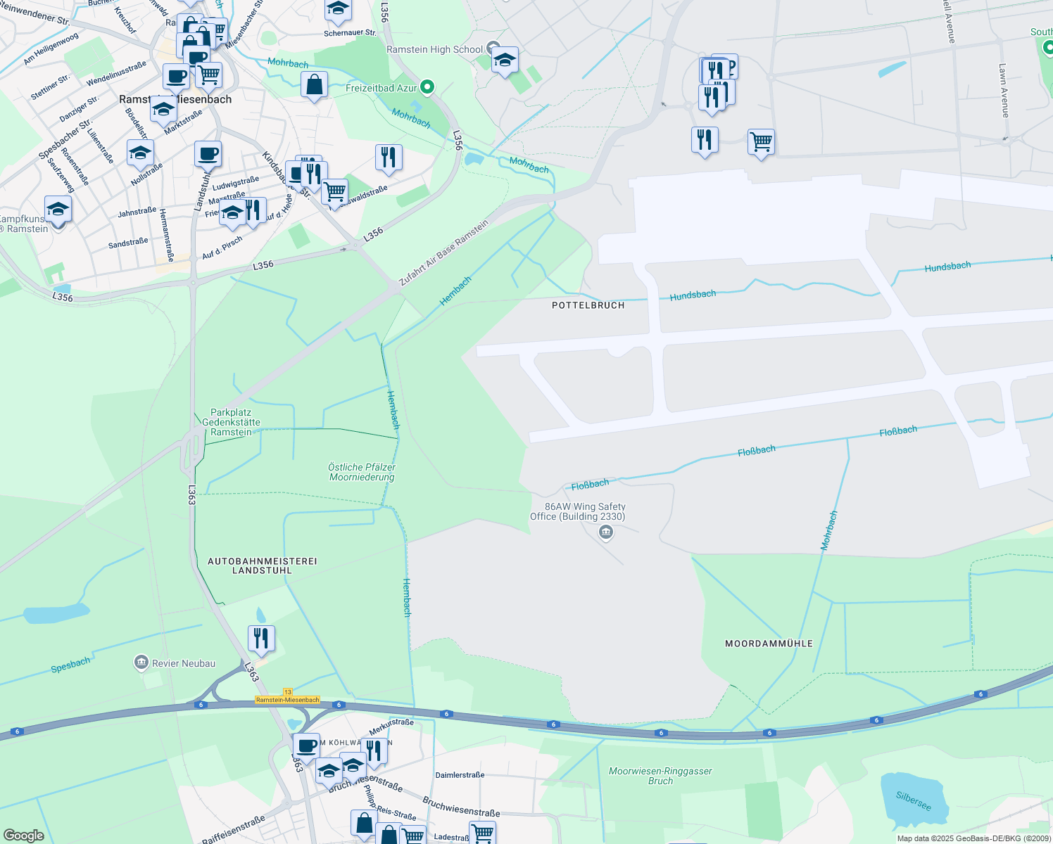 map of restaurants, bars, coffee shops, grocery stores, and more near in Ramstein-Miesenbach
