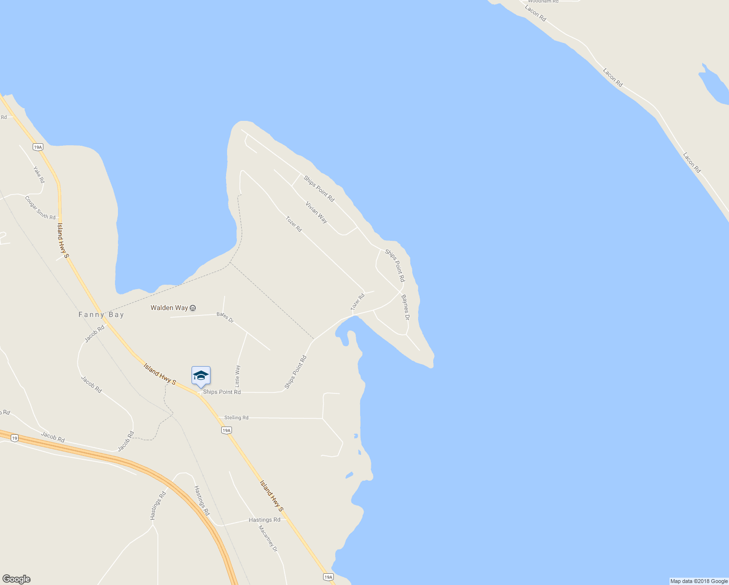 map of restaurants, bars, coffee shops, grocery stores, and more near 7833 Tozer Road in Fanny Bay