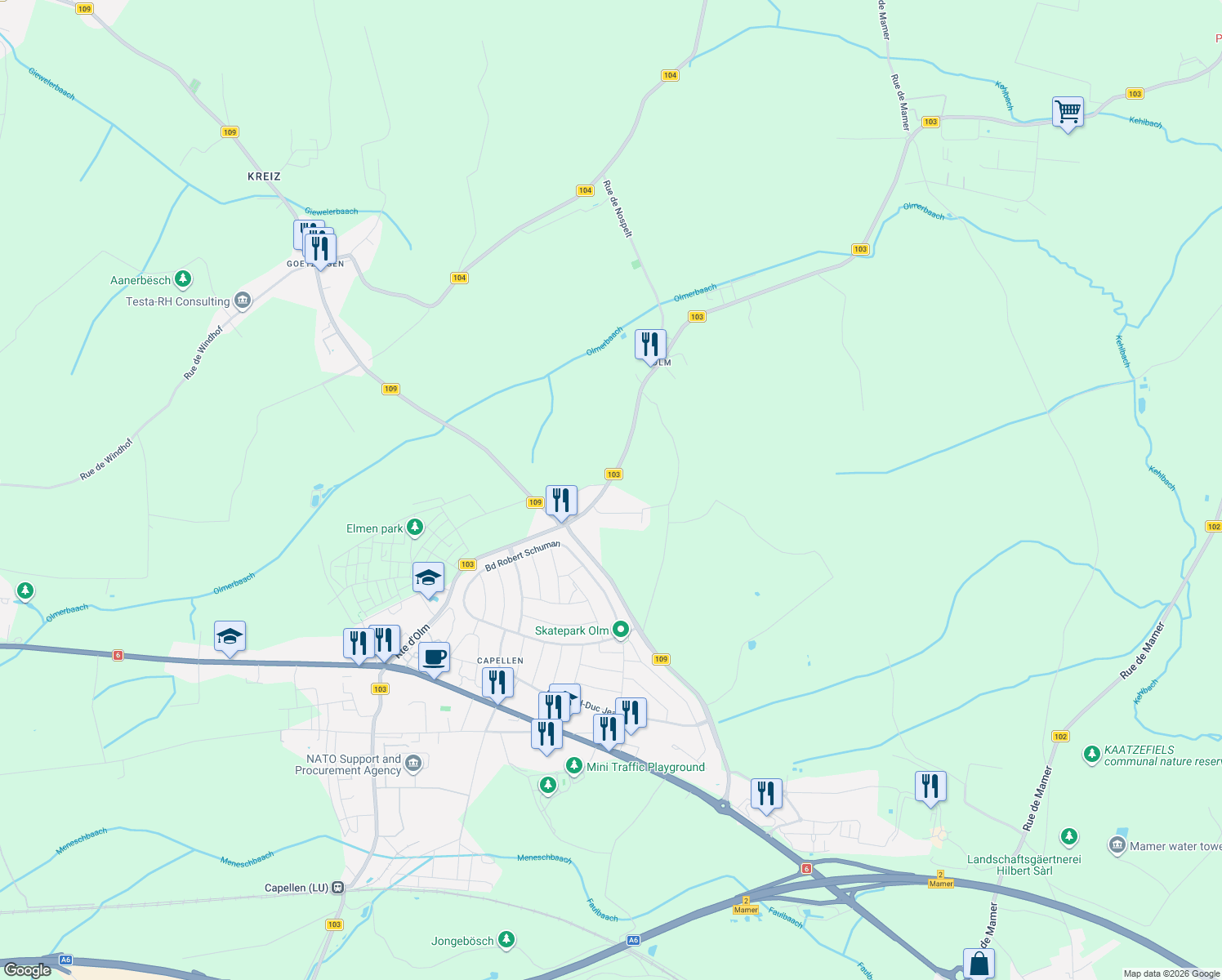 map of restaurants, bars, coffee shops, grocery stores, and more near in 