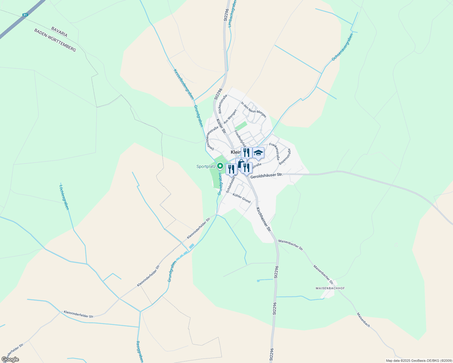 map of restaurants, bars, coffee shops, grocery stores, and more near in Kleinrinderfeld