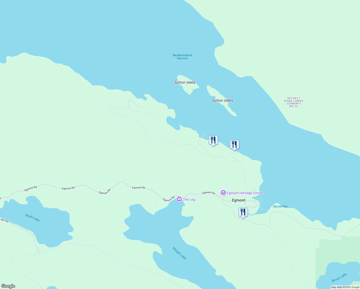 map of restaurants, bars, coffee shops, grocery stores, and more near Maple Road in Madeira Park