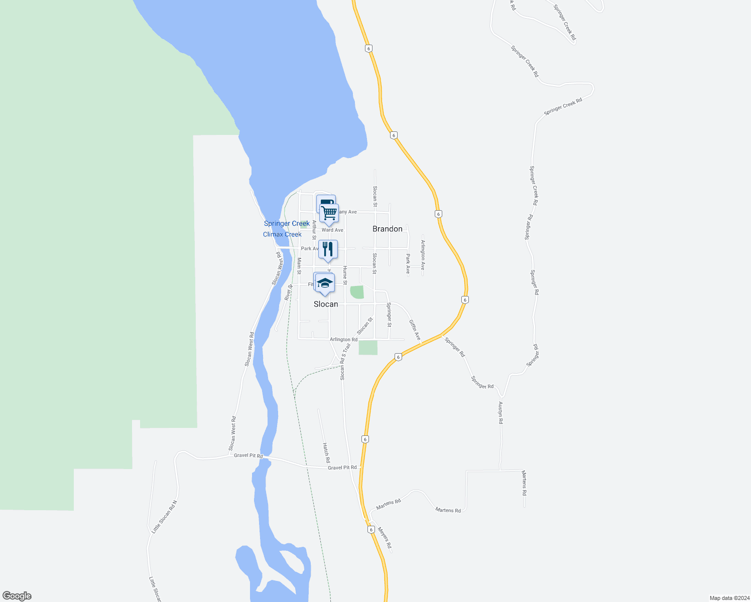 map of restaurants, bars, coffee shops, grocery stores, and more near Slocan Street in Slocan