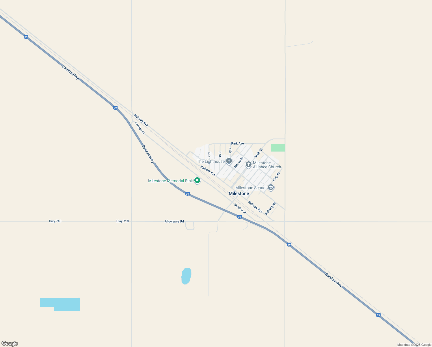 map of restaurants, bars, coffee shops, grocery stores, and more near 101 Souris Street in Milestone