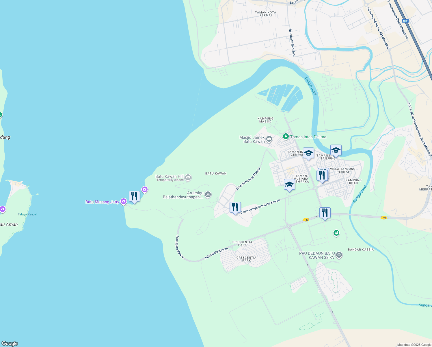 map of restaurants, bars, coffee shops, grocery stores, and more near in Simpang Ampat