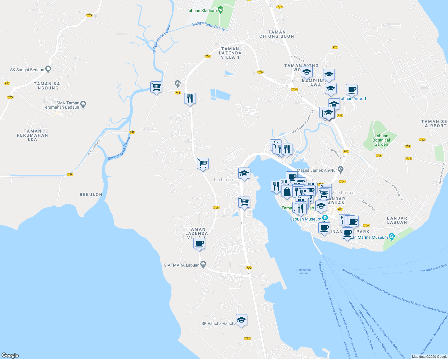 map of restaurants, bars, coffee shops, grocery stores, and more near in Labuan