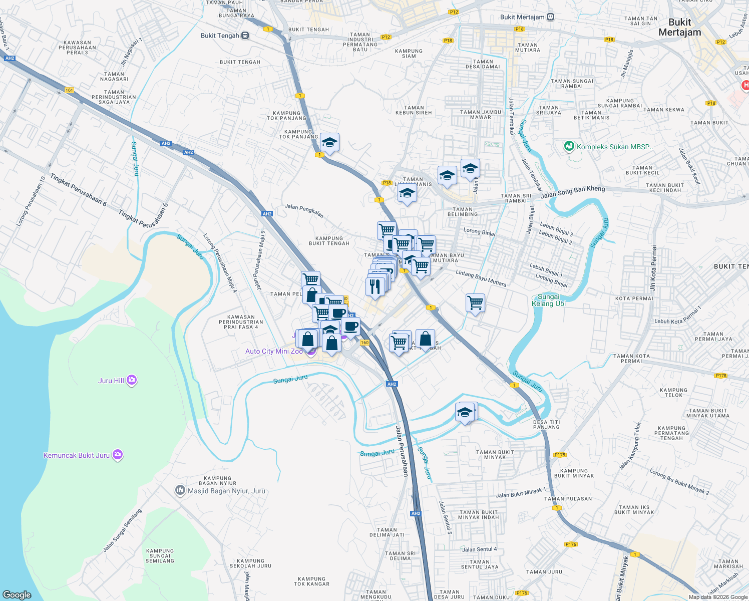 map of restaurants, bars, coffee shops, grocery stores, and more near 71 Jalan Icon City in Bukit Mertajam