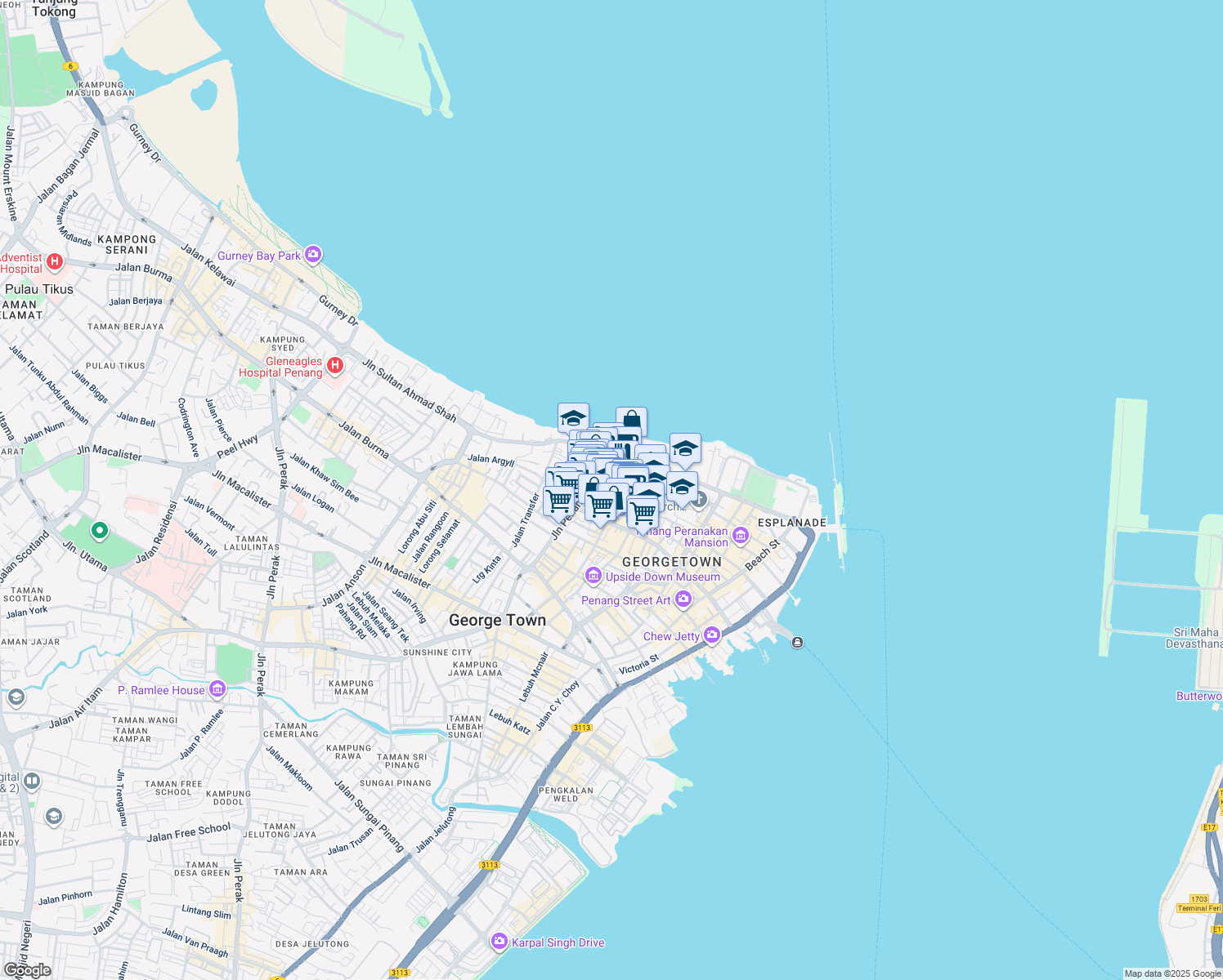 map of restaurants, bars, coffee shops, grocery stores, and more near 11 Lebuh Leith in George Town