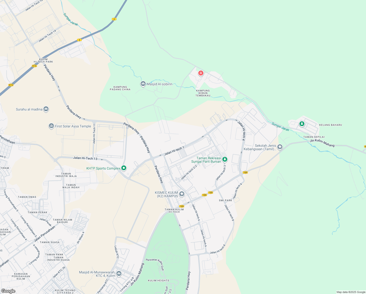 map of restaurants, bars, coffee shops, grocery stores, and more near Jalan Hi-tech 1 in Kulim