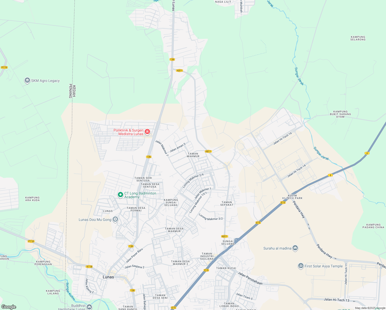 map of restaurants, bars, coffee shops, grocery stores, and more near 307 Lorong Aman 7 in Lunas
