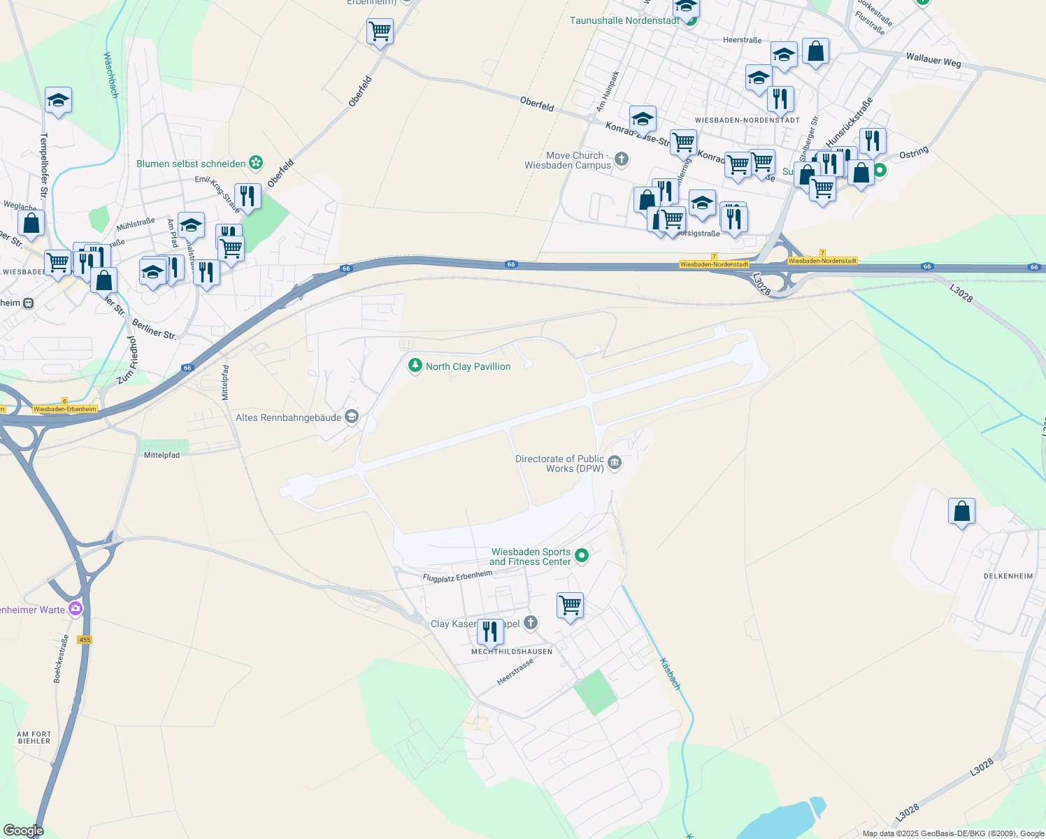 map of restaurants, bars, coffee shops, grocery stores, and more near in Wiesbaden