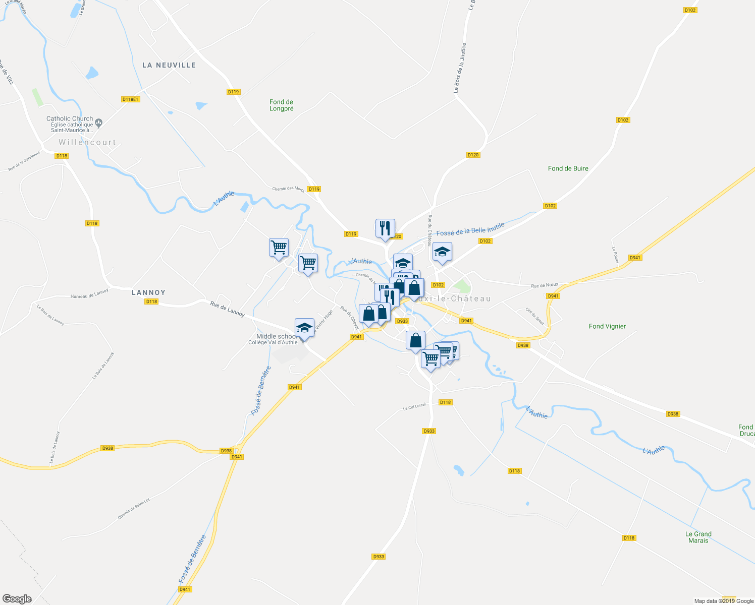 map of restaurants, bars, coffee shops, grocery stores, and more near 16 Rue du Fort in Auxi-le-Château
