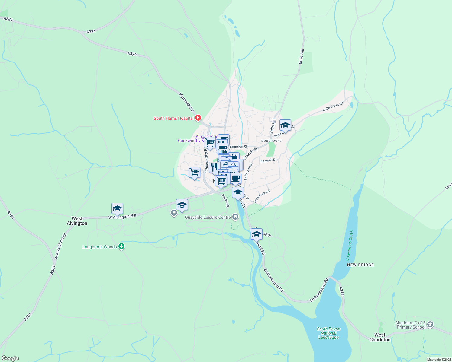 map of restaurants, bars, coffee shops, grocery stores, and more near in Kingsbridge