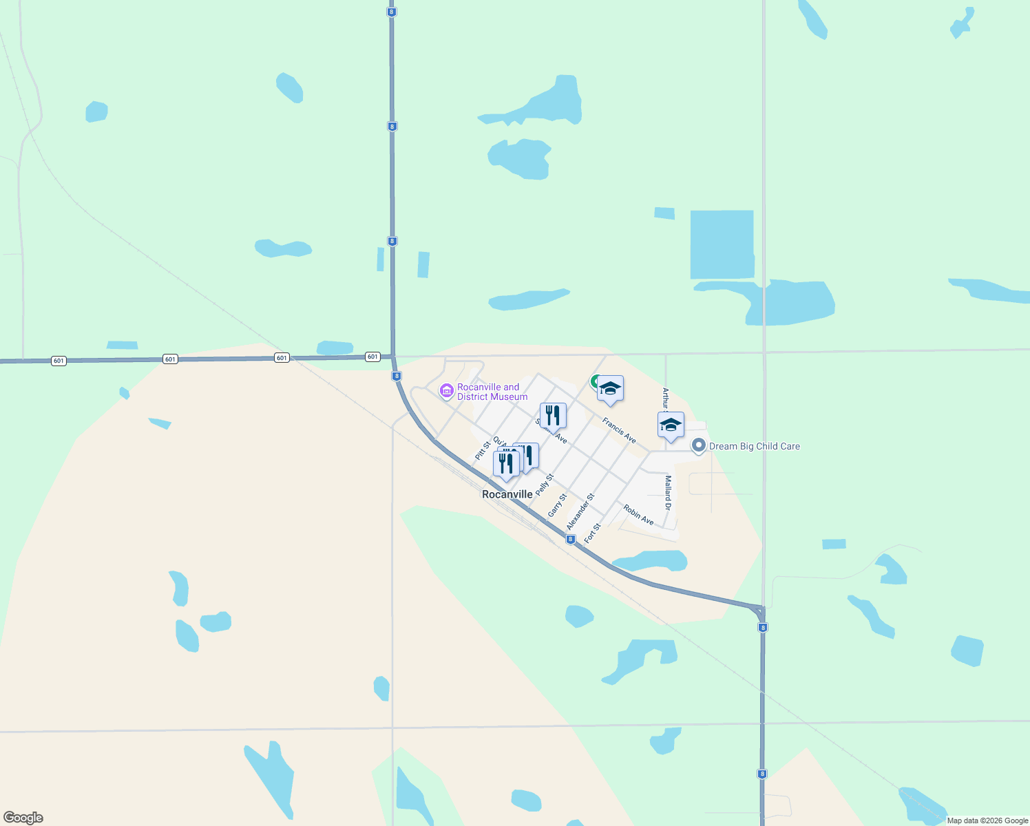 map of restaurants, bars, coffee shops, grocery stores, and more near 217 Pitt Street in Rocanville